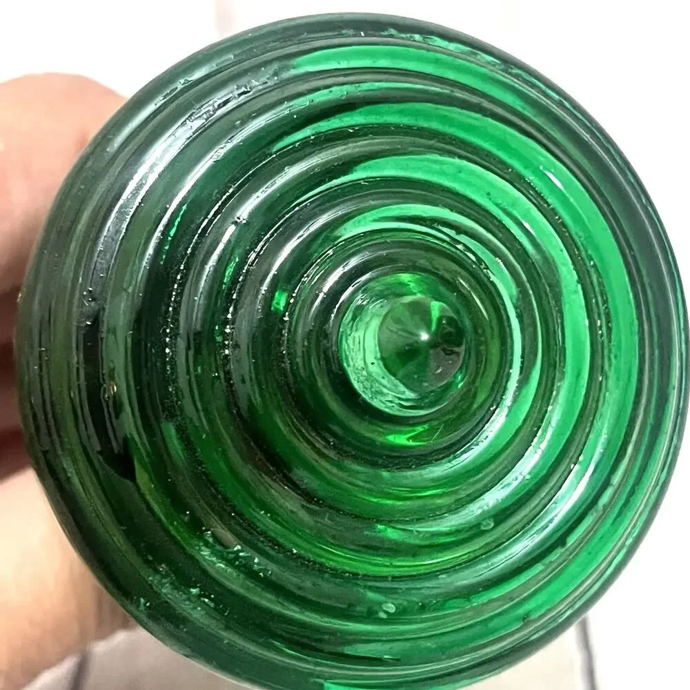 Vintage Emerald Green Glass Bottle Stopper Brass Wine Cork Barware